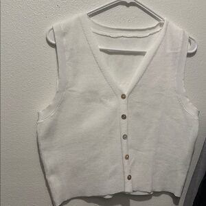 White Button-Up Sleeveless Sweater Vest